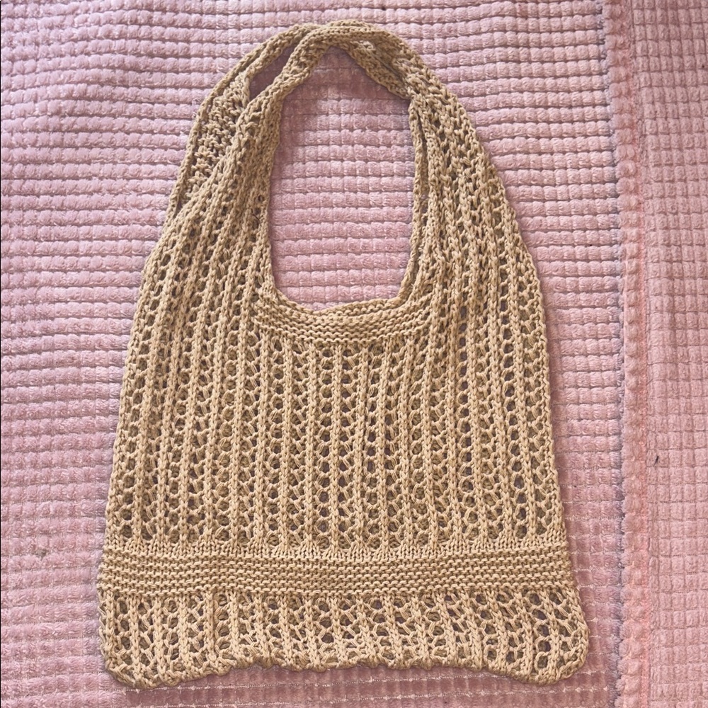 Elegant Tan Knit Tote Bag
